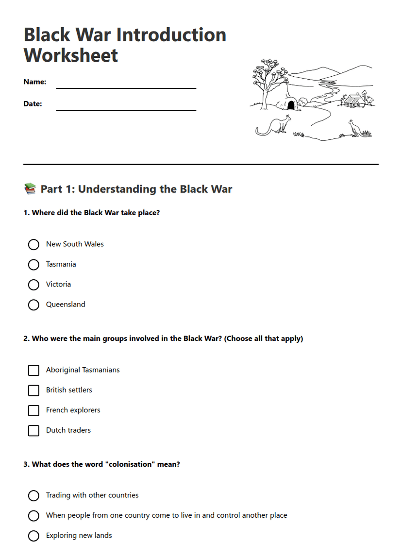 Black War Introduction Worksheet