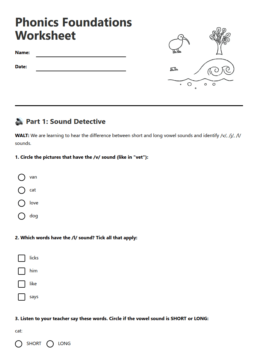 Phonics Foundations Worksheet worksheet preview