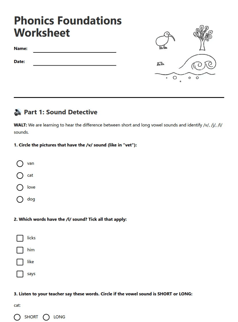 Phonics Foundations Worksheet