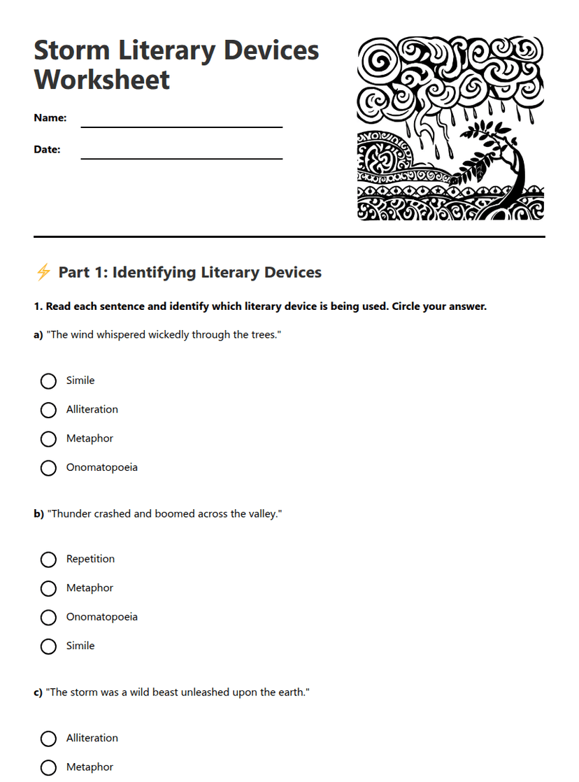 Storm Literary Devices Worksheet