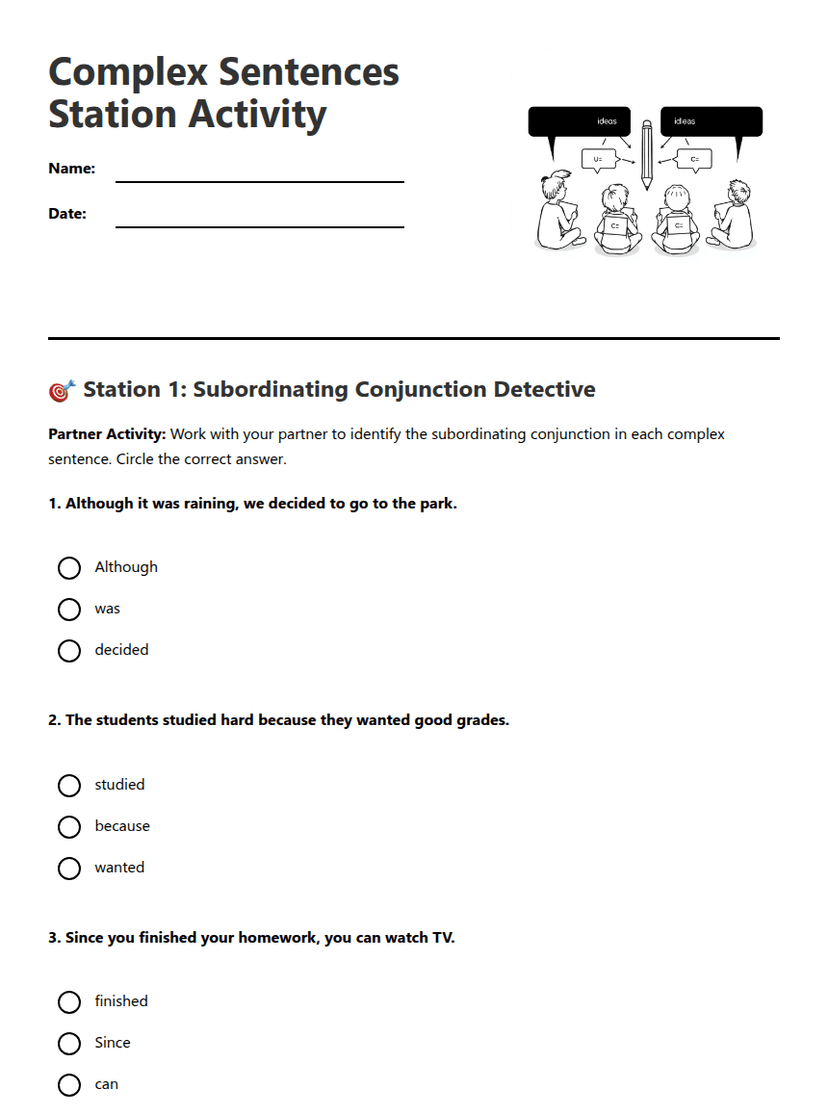 Complex Sentences Station Activity