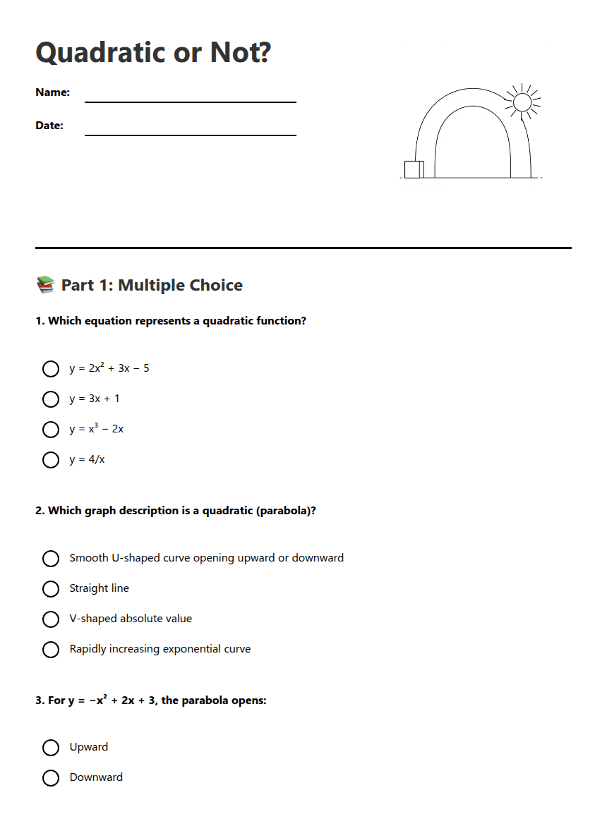 Quadratic or Not? worksheet preview