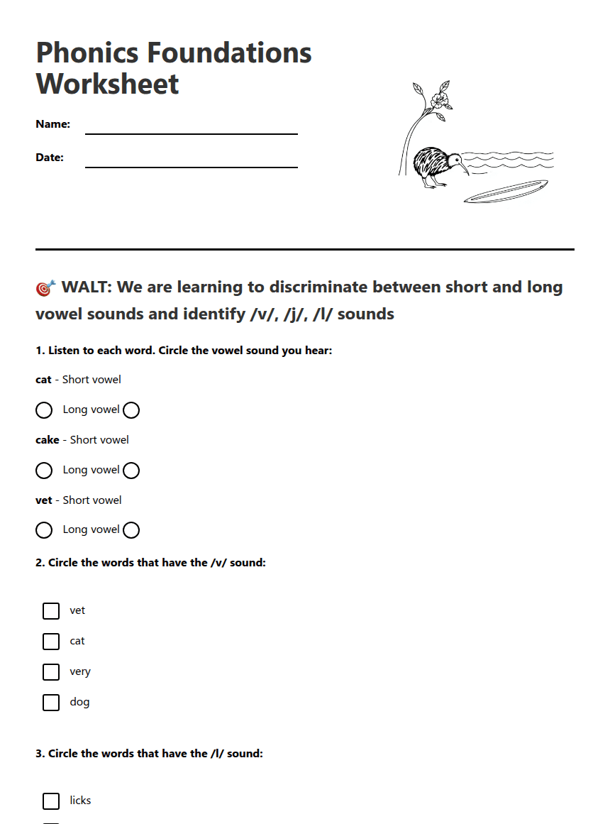 Phonics Foundations Worksheet worksheet preview
