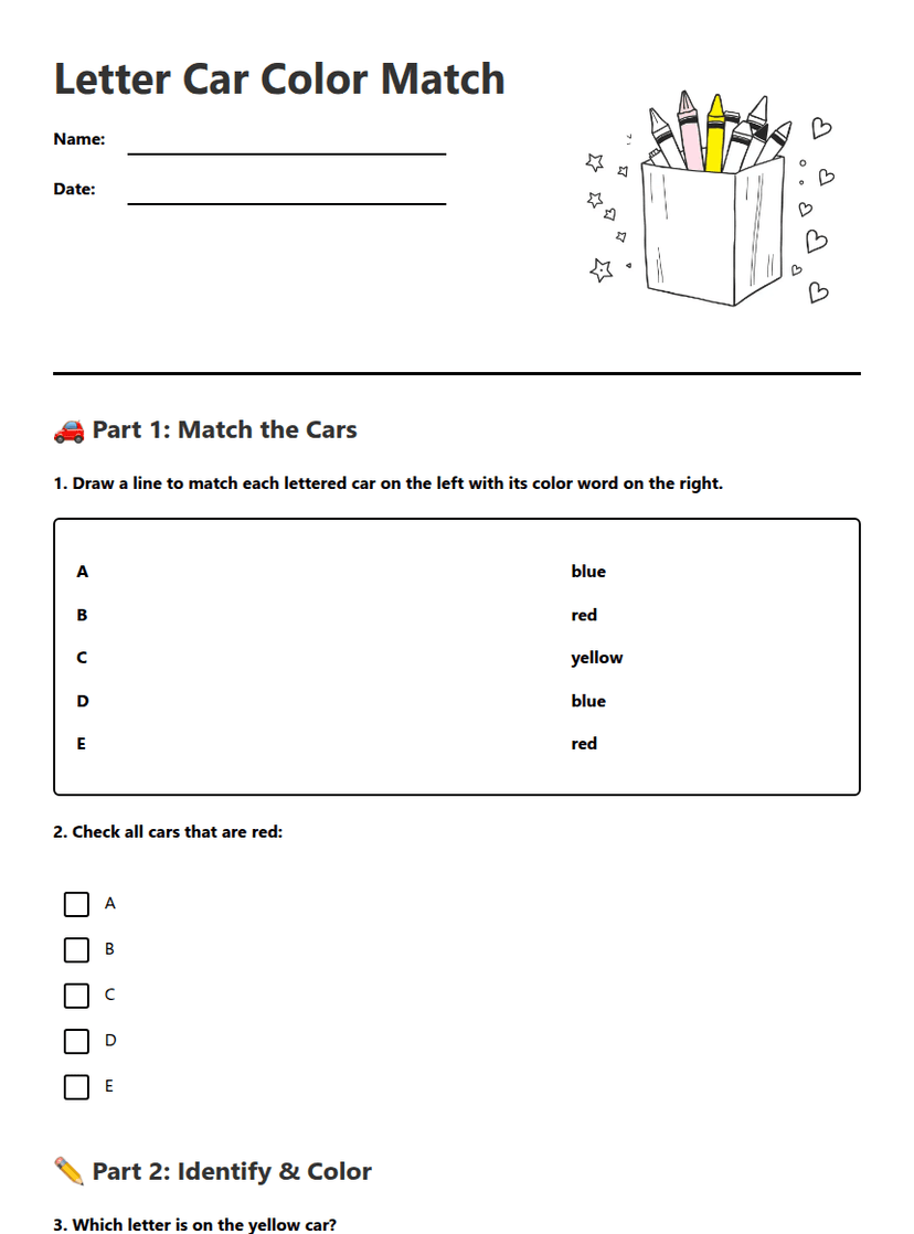 Letter Car Color Match