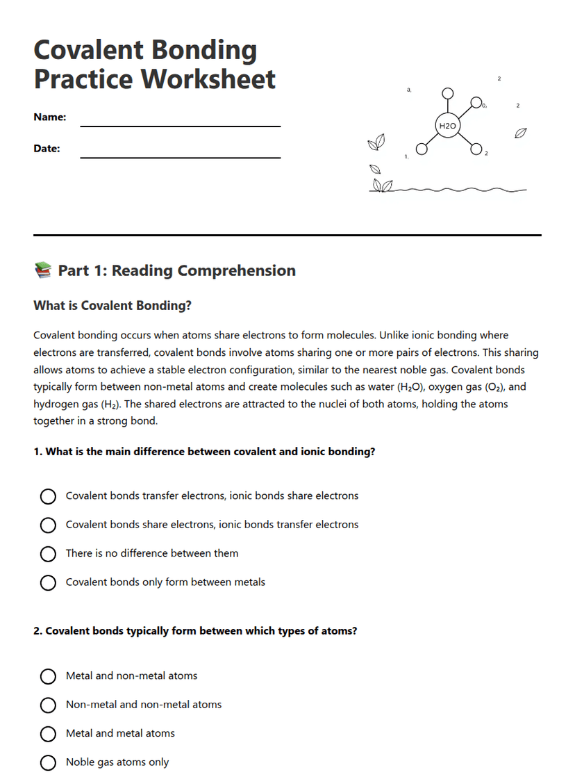 Covalent Bonding Practice Worksheet
