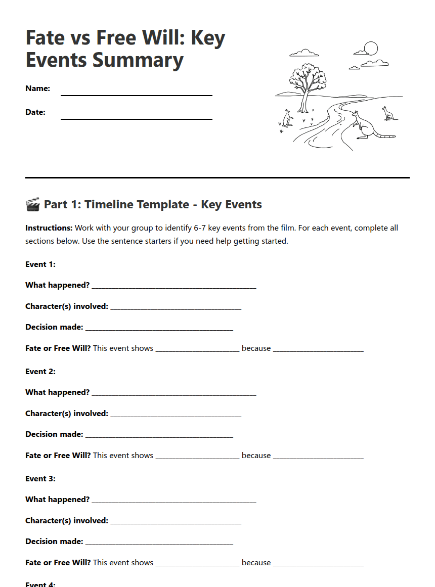 Fate vs Free Will worksheet preview