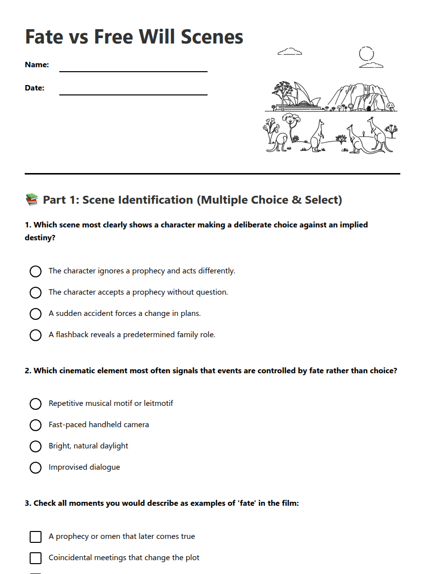 Fate vs Free Will Scenes worksheet preview