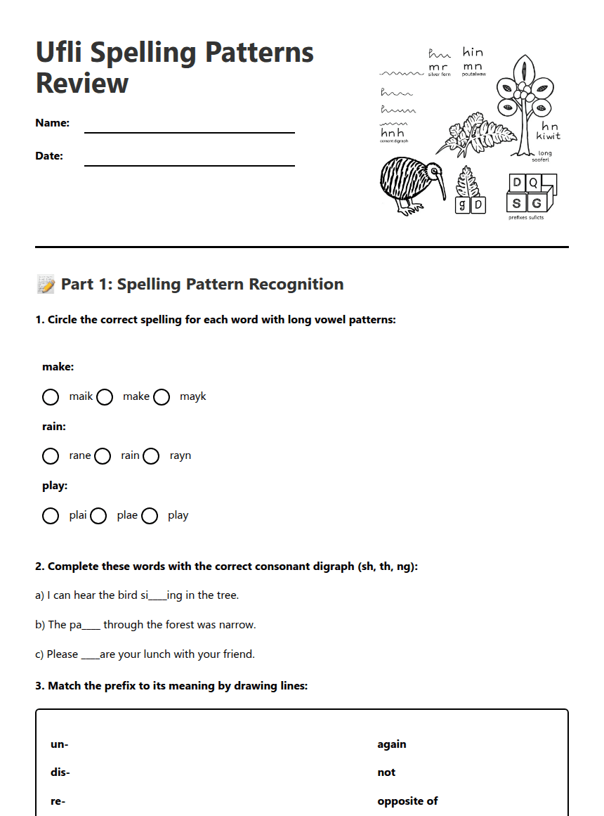 Ufli Spelling Patterns Review worksheet preview