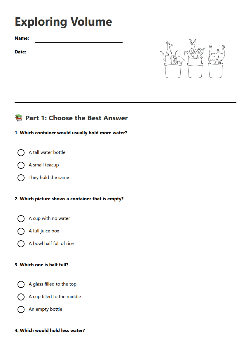Exploring Volume worksheet preview