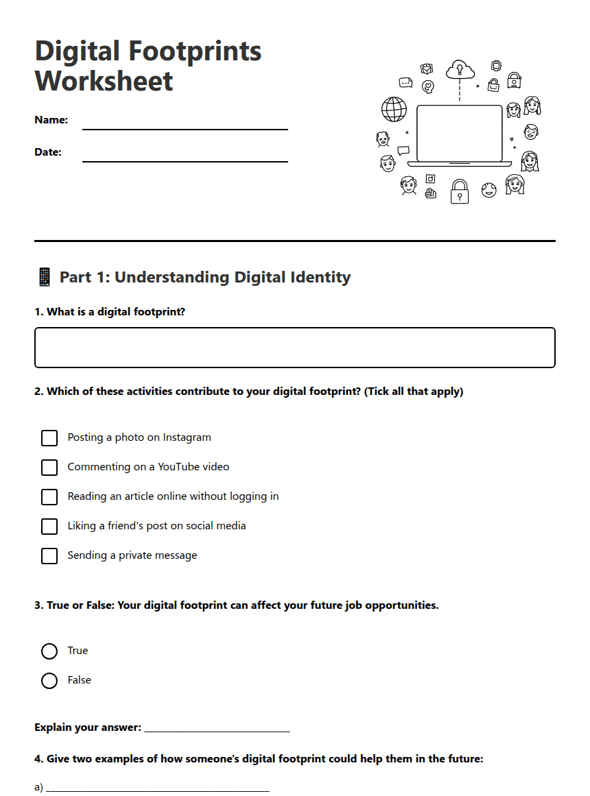 Digital Footprints Worksheet worksheet preview