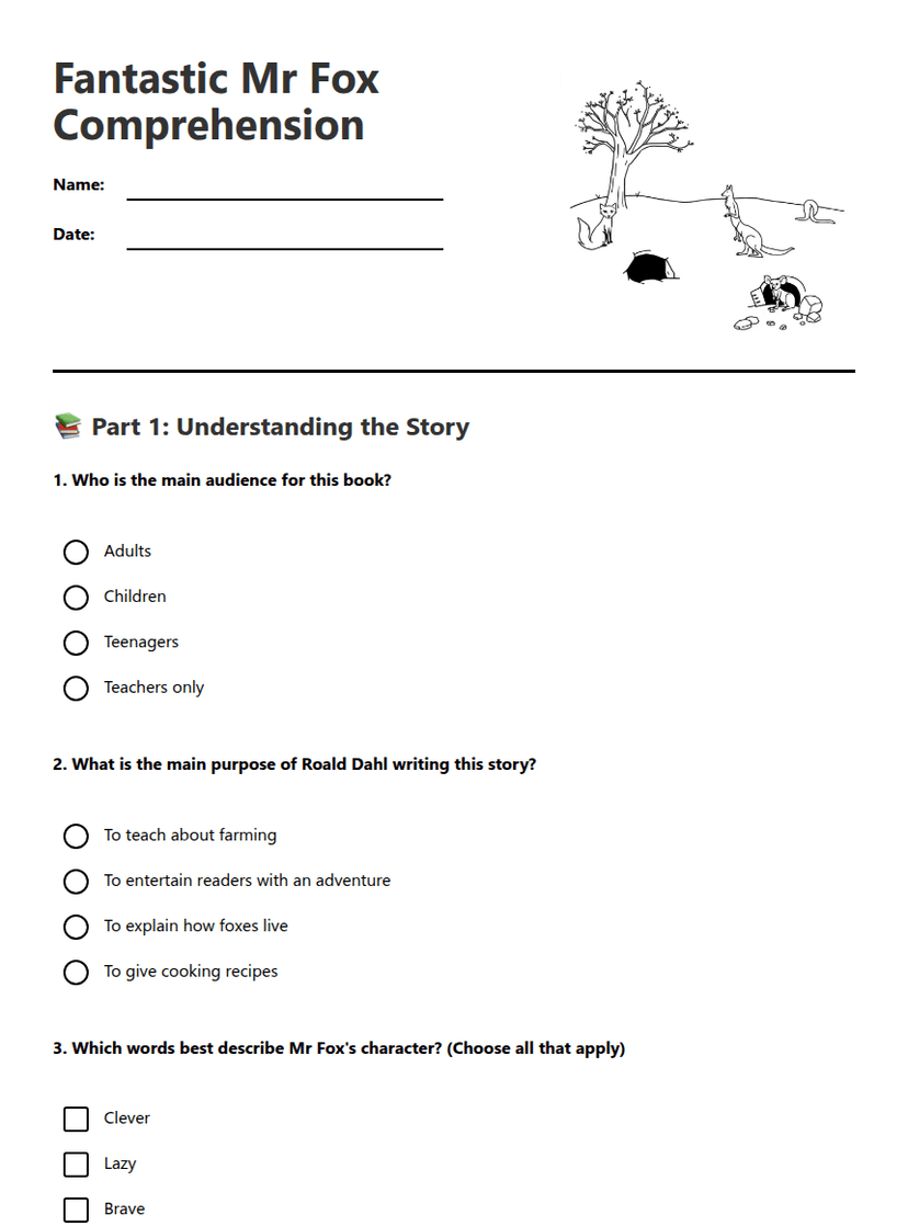 Fantastic Mr Fox Comprehension