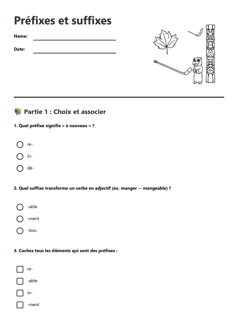 Préfixes et suffixes