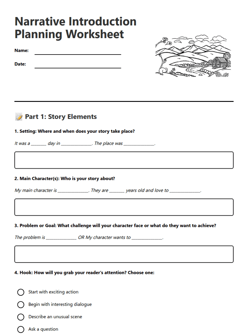 Narrative Introduction Planning Worksheet
