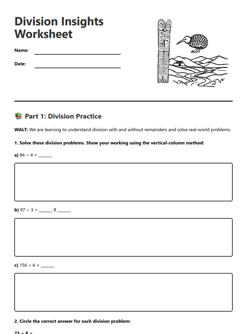 Division Insights Worksheet