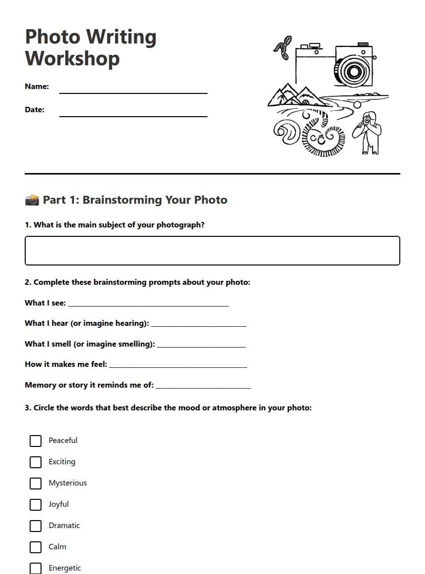 Photo Writing Workshop worksheet preview
