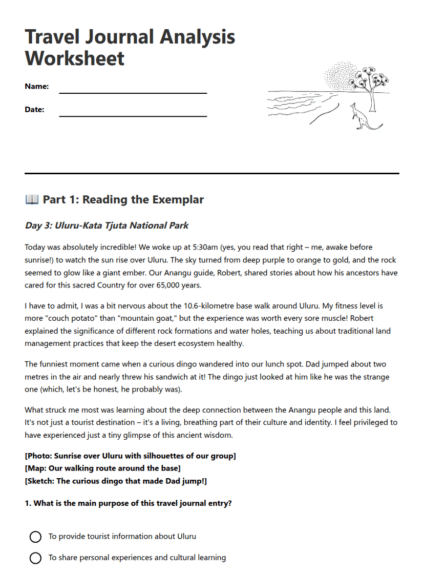Travel Journal Analysis Worksheet
