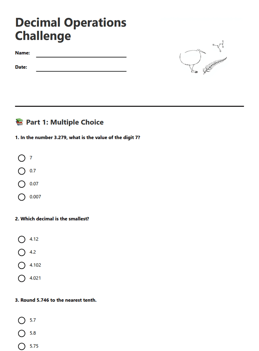 Decimal Operations Challenge
