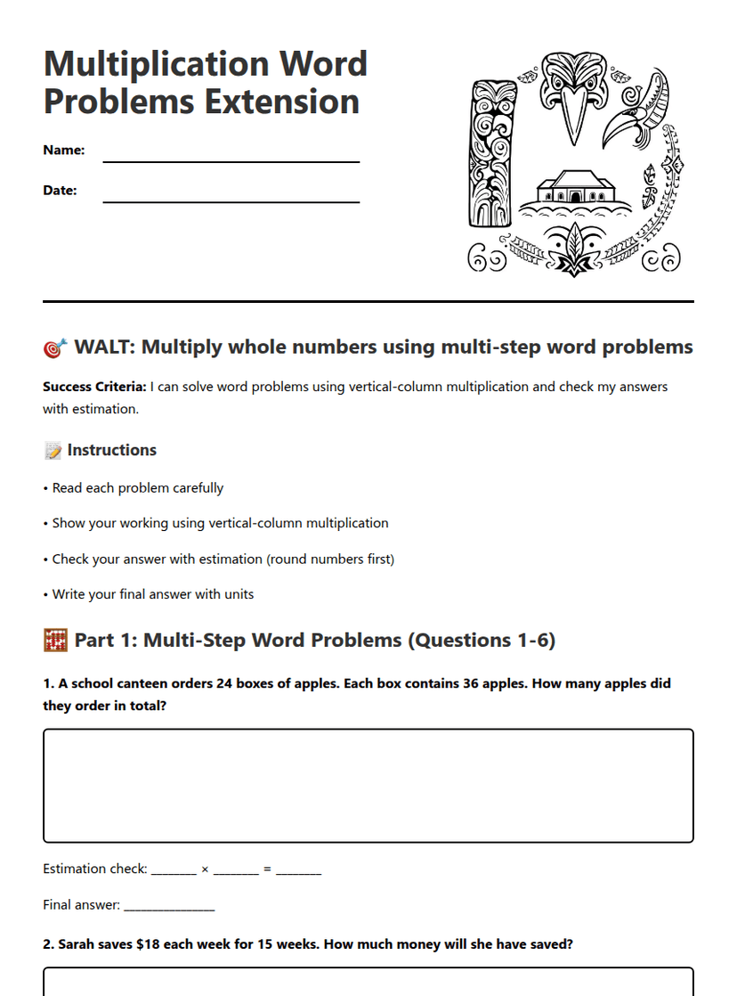 Multiplication Word Problems Extension