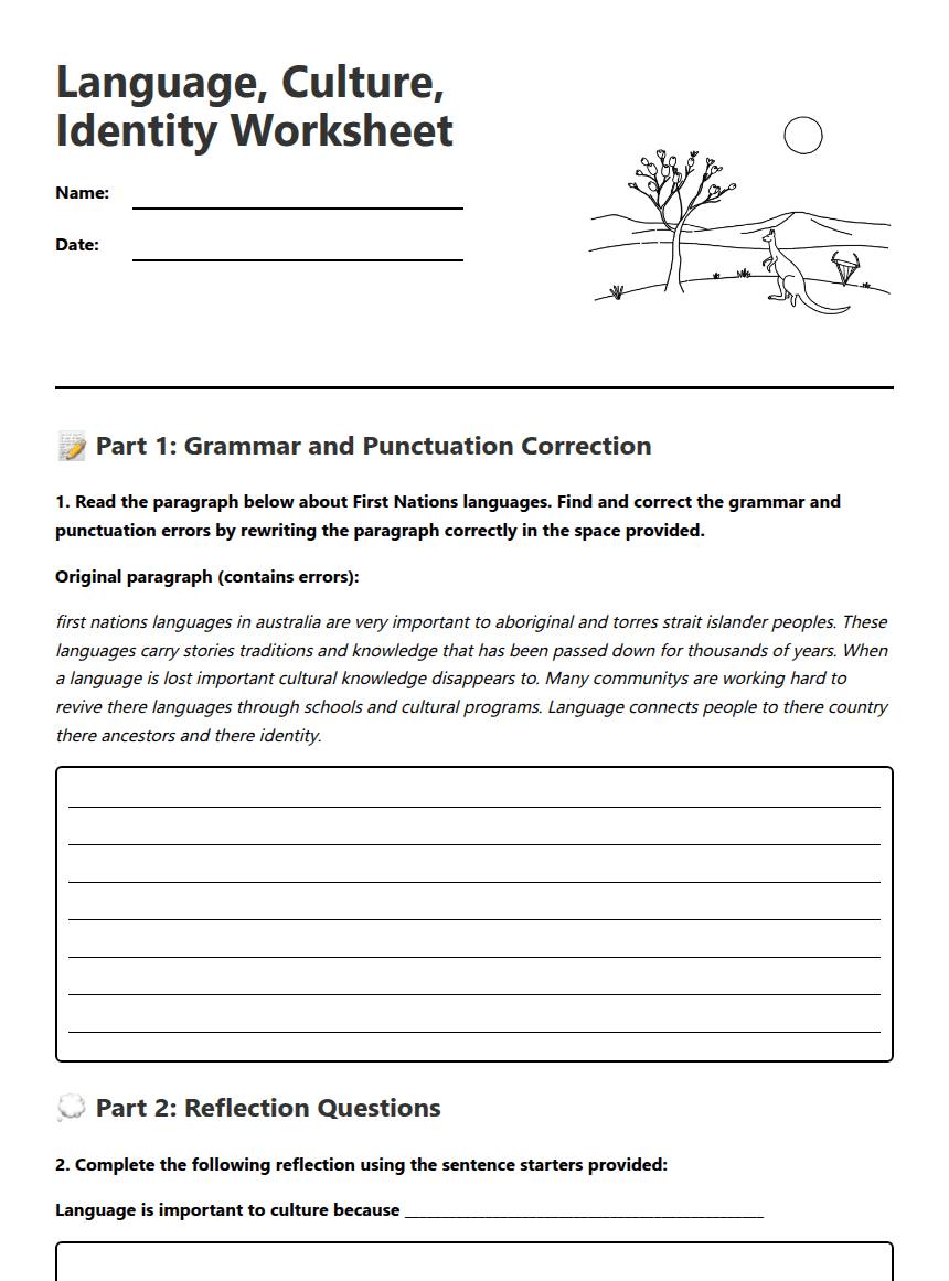 Language, Culture, Identity Worksheet worksheet preview