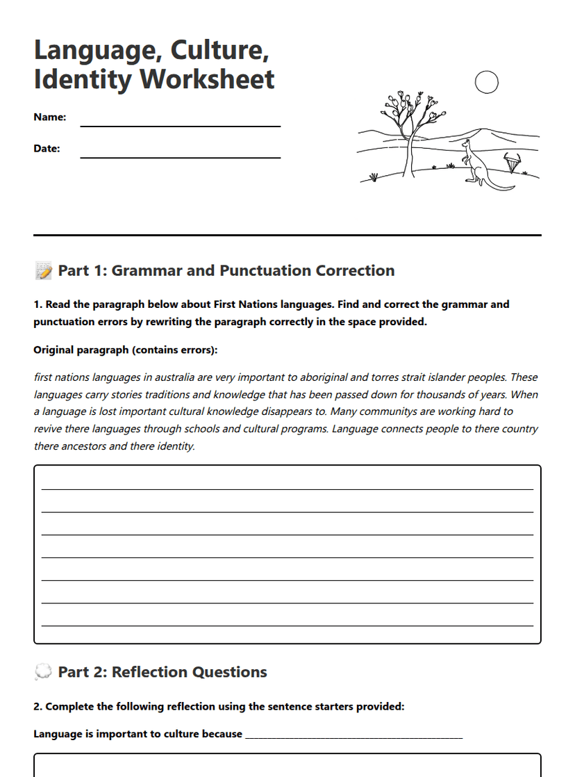 Language, Culture, Identity Worksheet