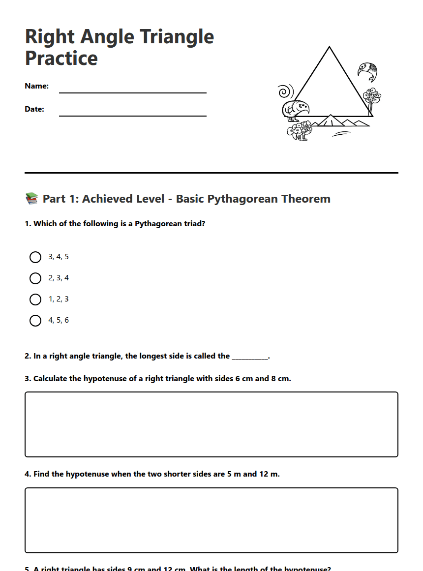 Right Angle Triangle Practice worksheet preview