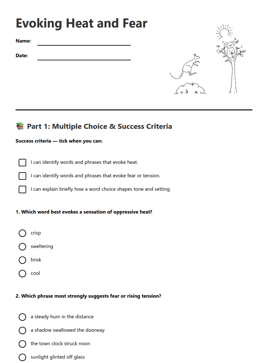 Evoking Heat and Fear worksheet preview