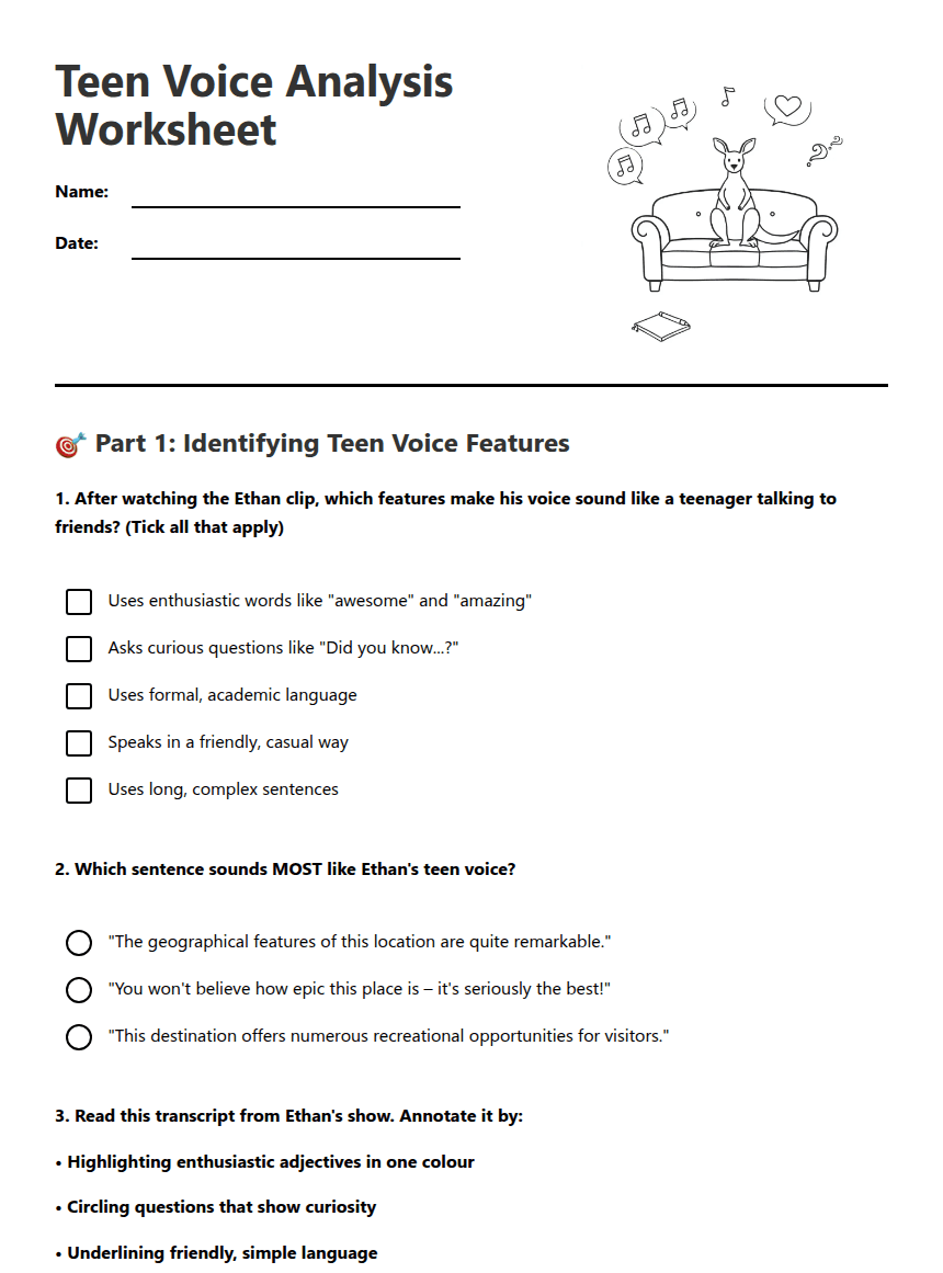 Teen Voice Analysis Worksheet worksheet preview