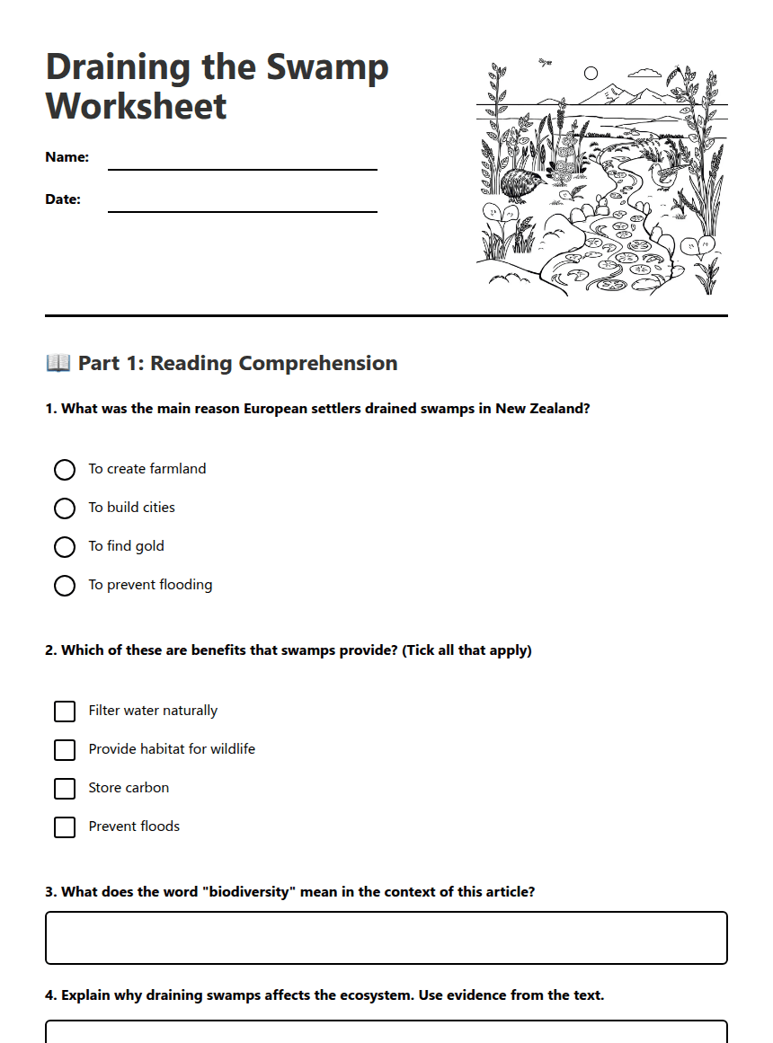 Draining the Swamp Worksheet worksheet preview