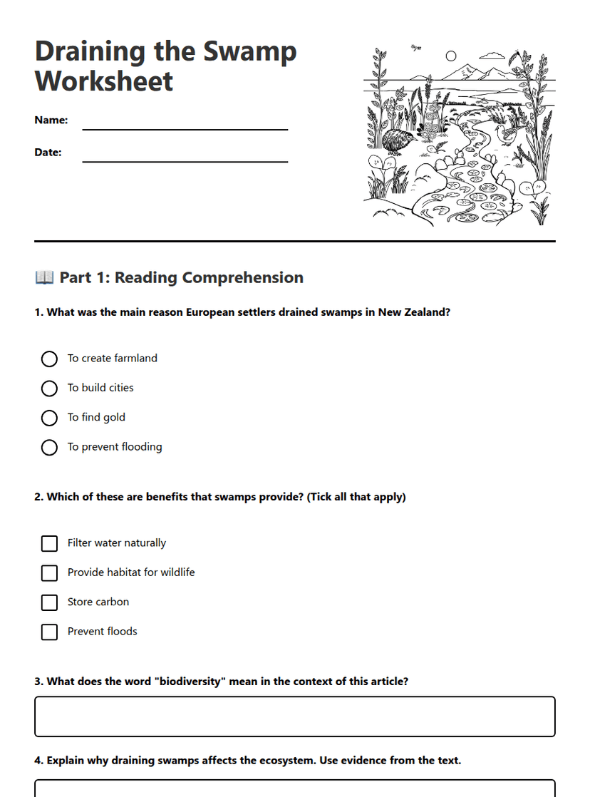 Draining the Swamp Worksheet