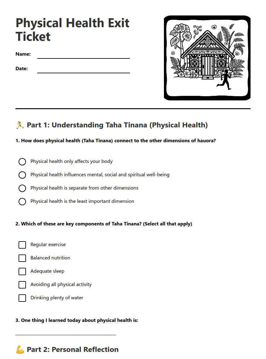 Physical Health Exit Ticket worksheet preview