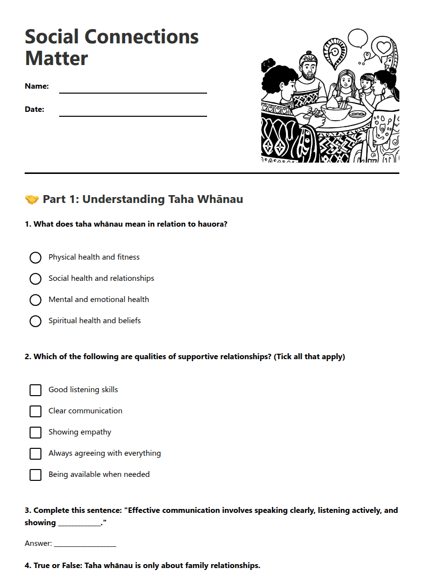 Social Connections Matter worksheet preview