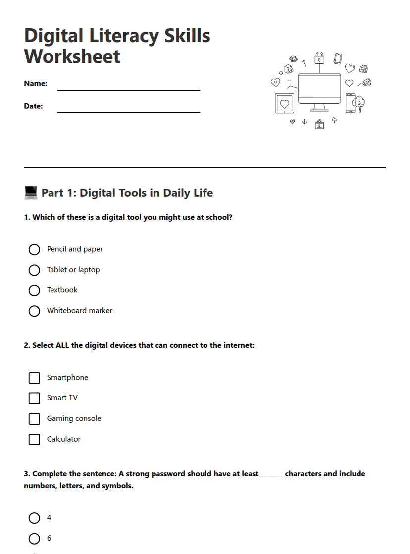 Digital Literacy Skills Worksheet