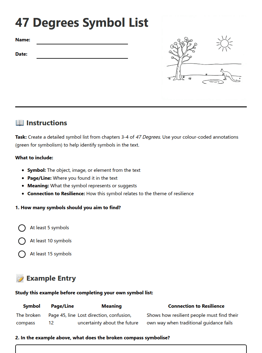 47 Degrees Symbol List worksheet preview