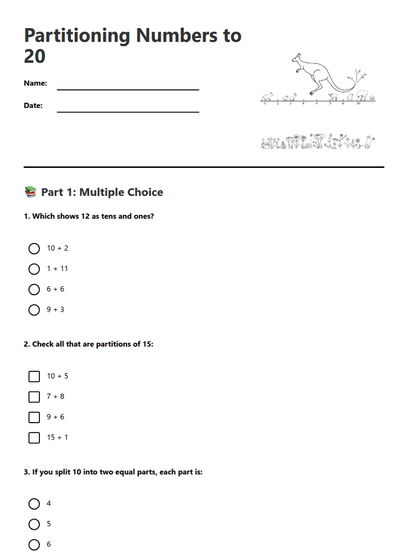 Partitioning Numbers to 20