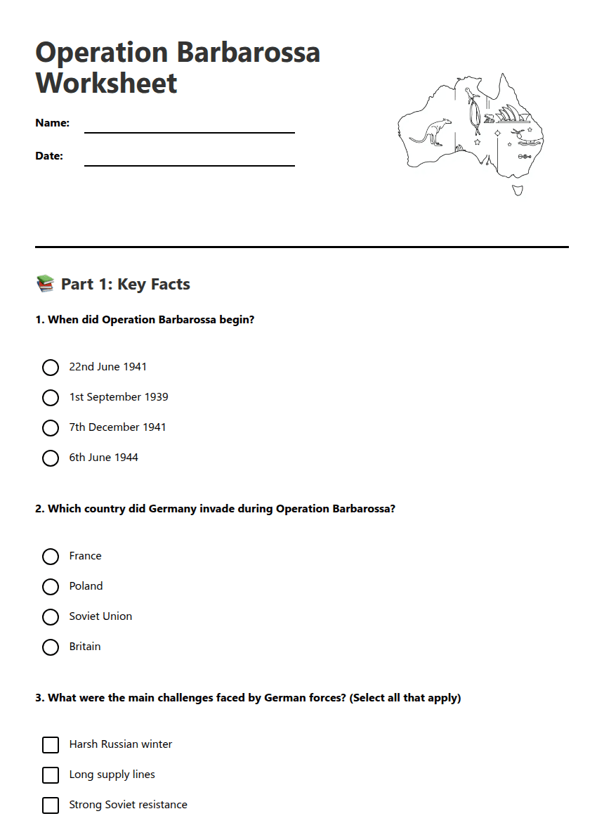 Operation Barbarossa Worksheet worksheet preview