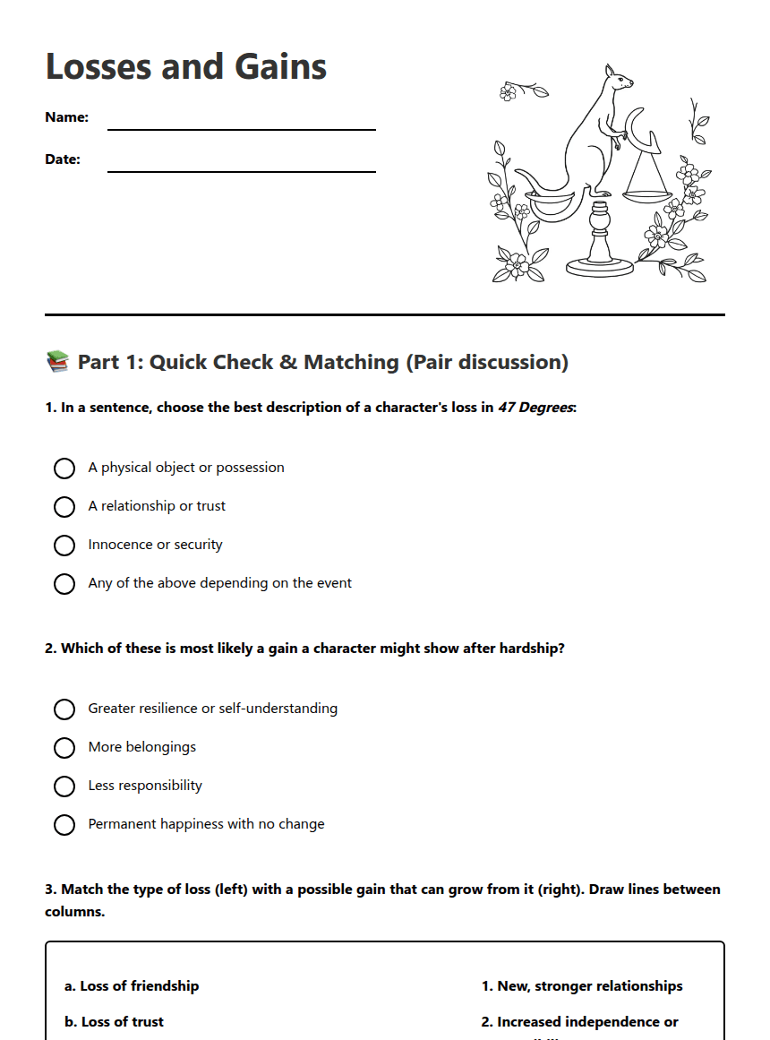 Losses and Gains worksheet preview
