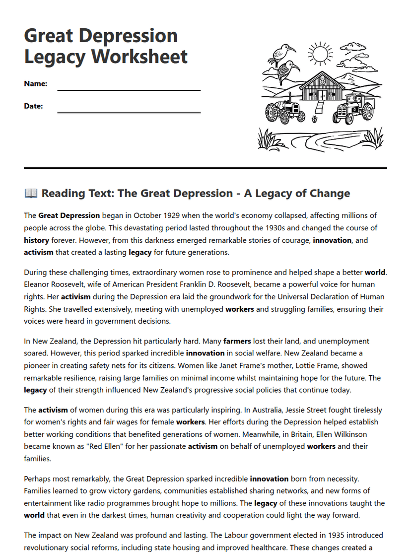 Great Depression Legacy Worksheet