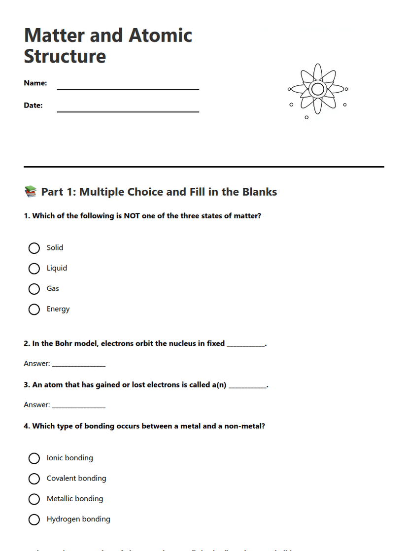 Matter and Atomic Structure