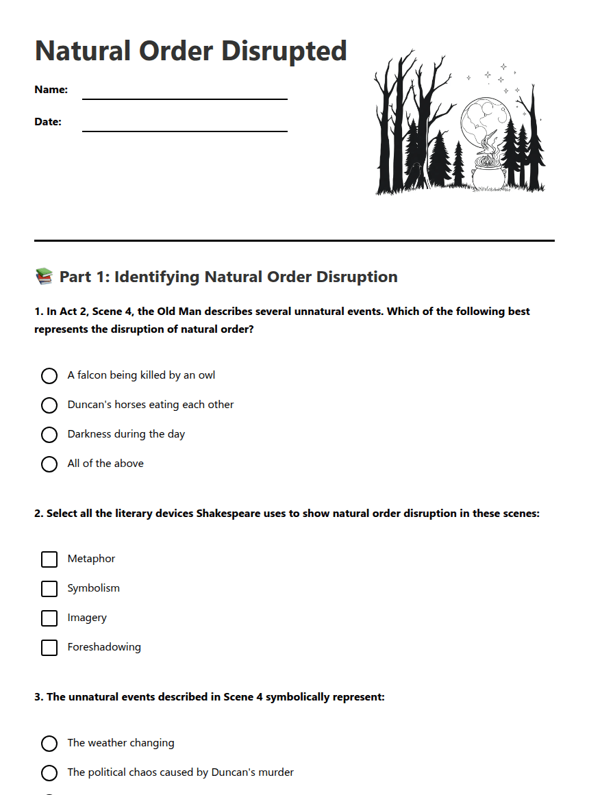 Natural Order Disrupted worksheet preview