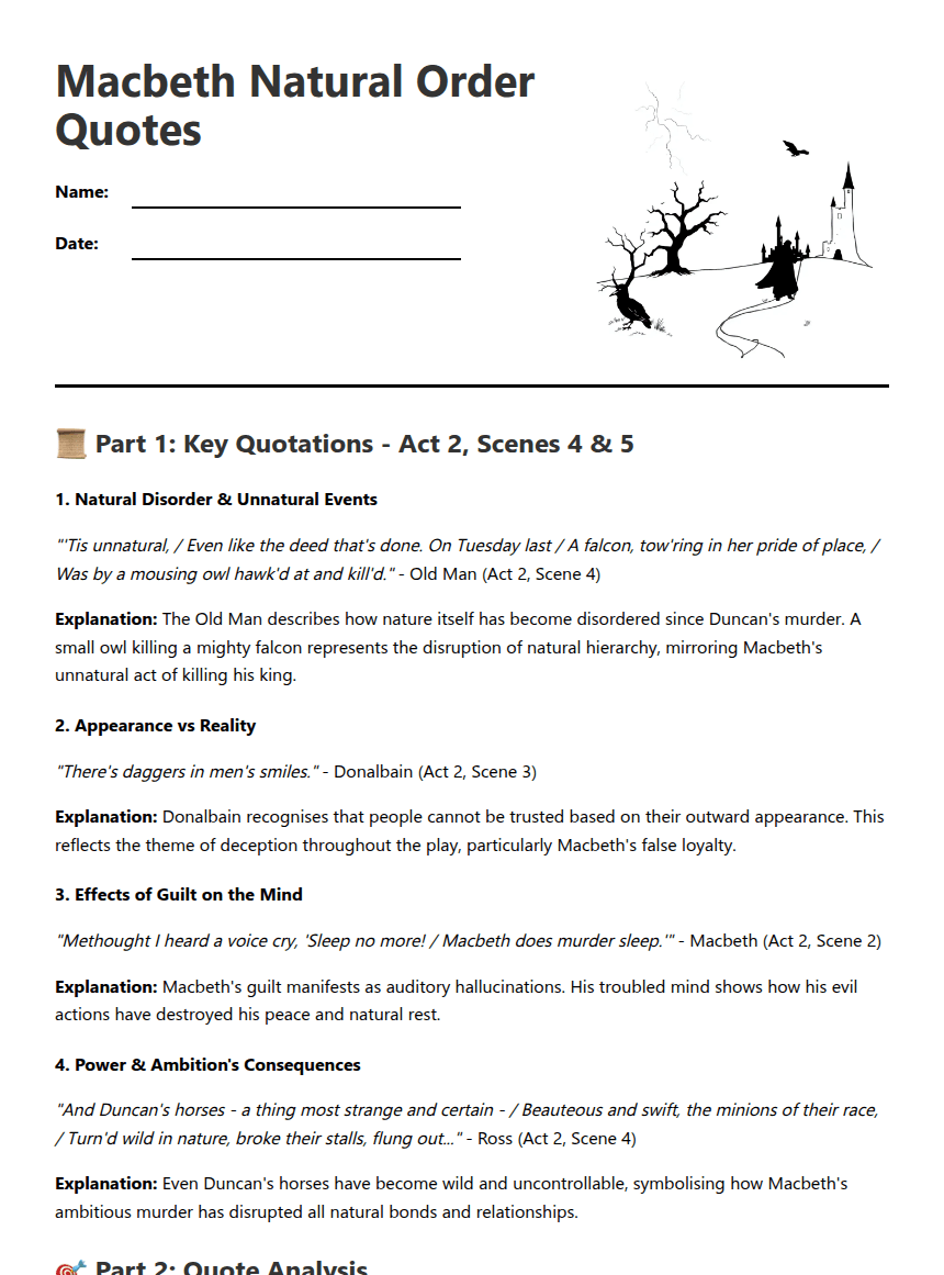 Macbeth Natural Order Quotes worksheet preview