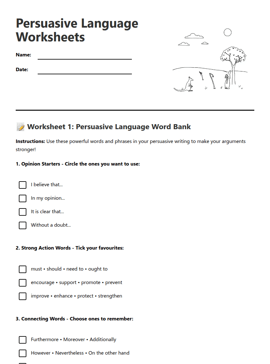 Persuasive Language Worksheets worksheet preview