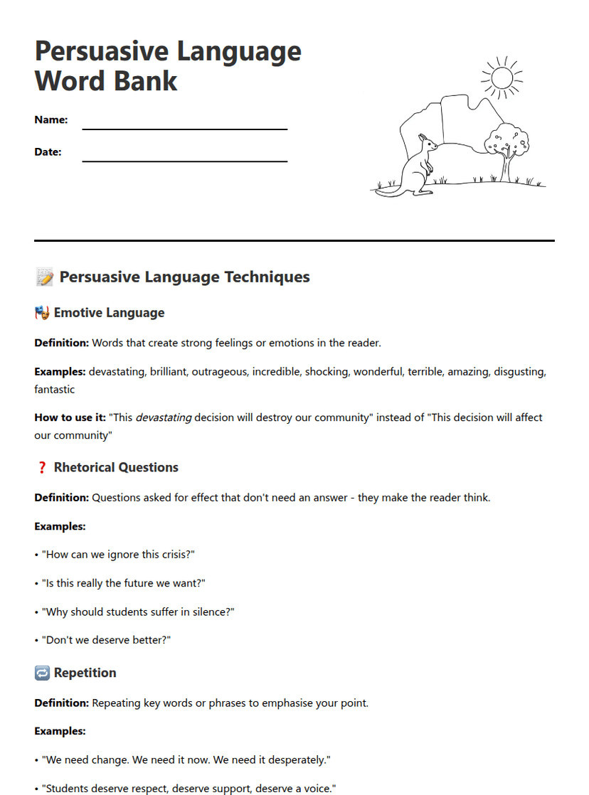 Persuasive Language Word Bank