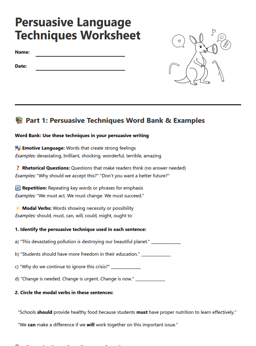 Persuasive Language Techniques Worksheet