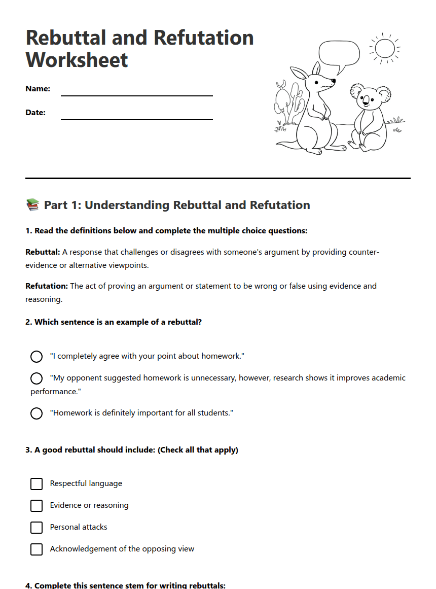 Rebuttal and Refutation Worksheet worksheet preview