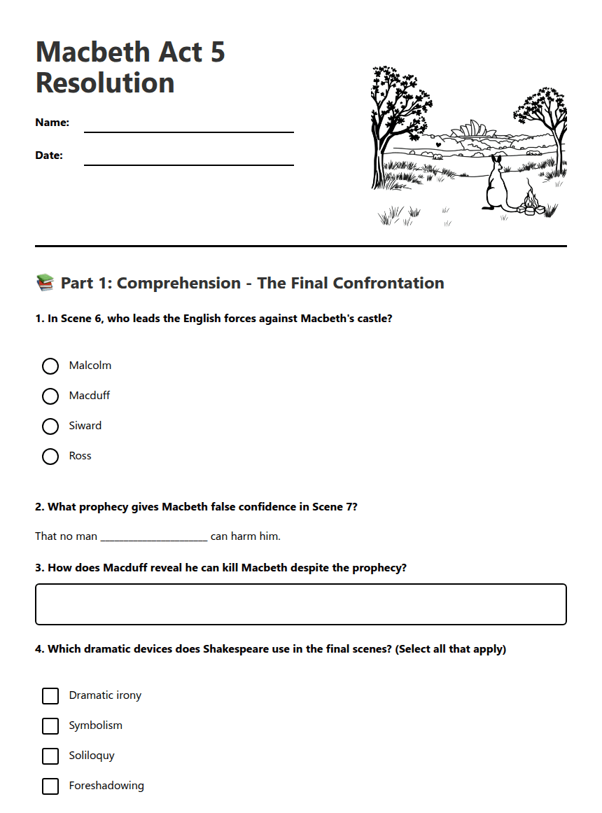 Macbeth Act 5 Resolution worksheet preview
