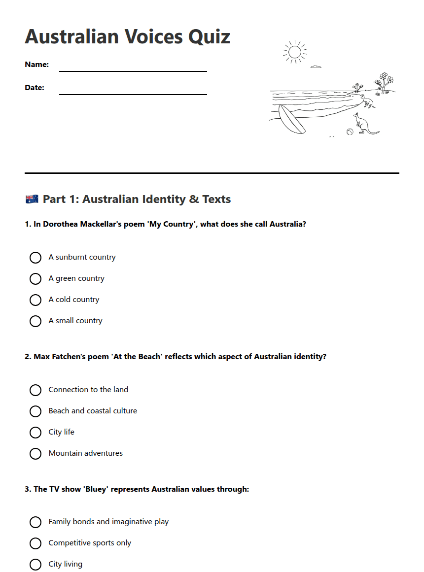 Australian Voices Quiz worksheet preview