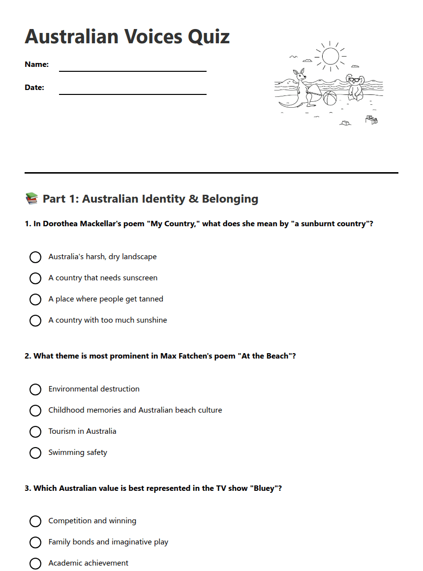 Australian Voices Quiz worksheet preview