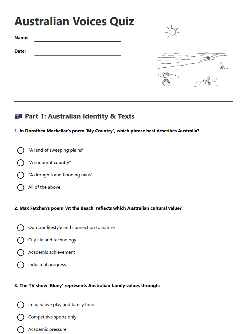 Australian Voices Quiz worksheet preview