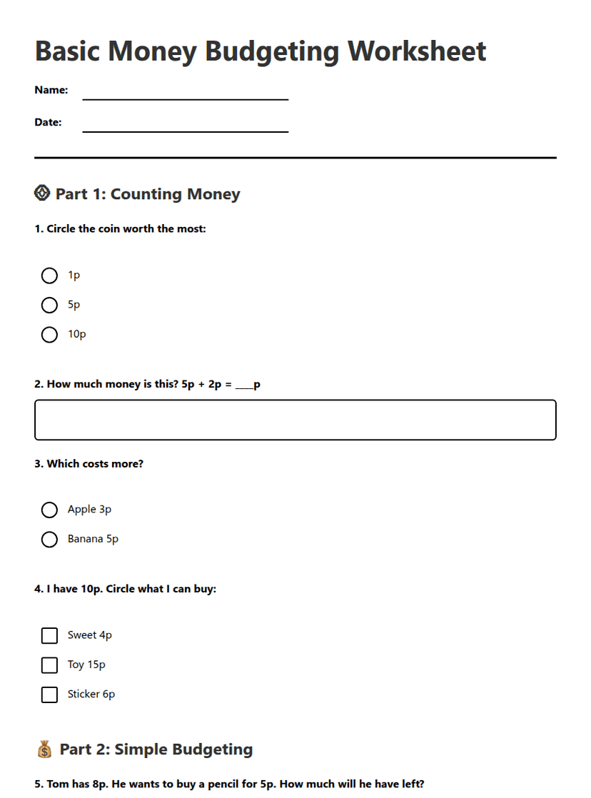 Basic Money Budgeting Worksheet