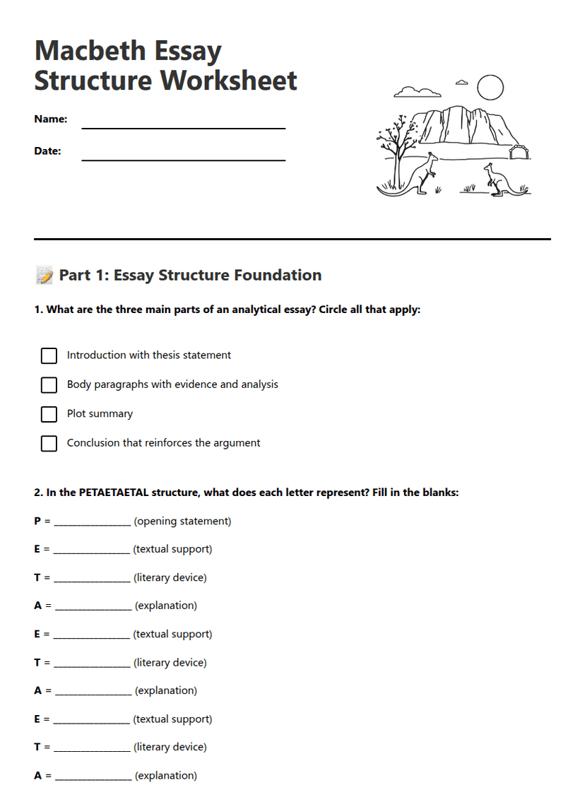Macbeth Essay Structure Worksheet